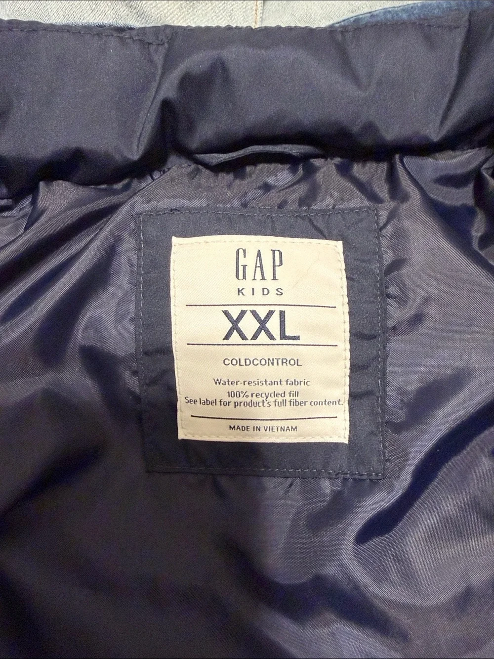 GAP Kids ColdControl Navy Puffer Vest XXL 14-15 Water Resistant NWOT